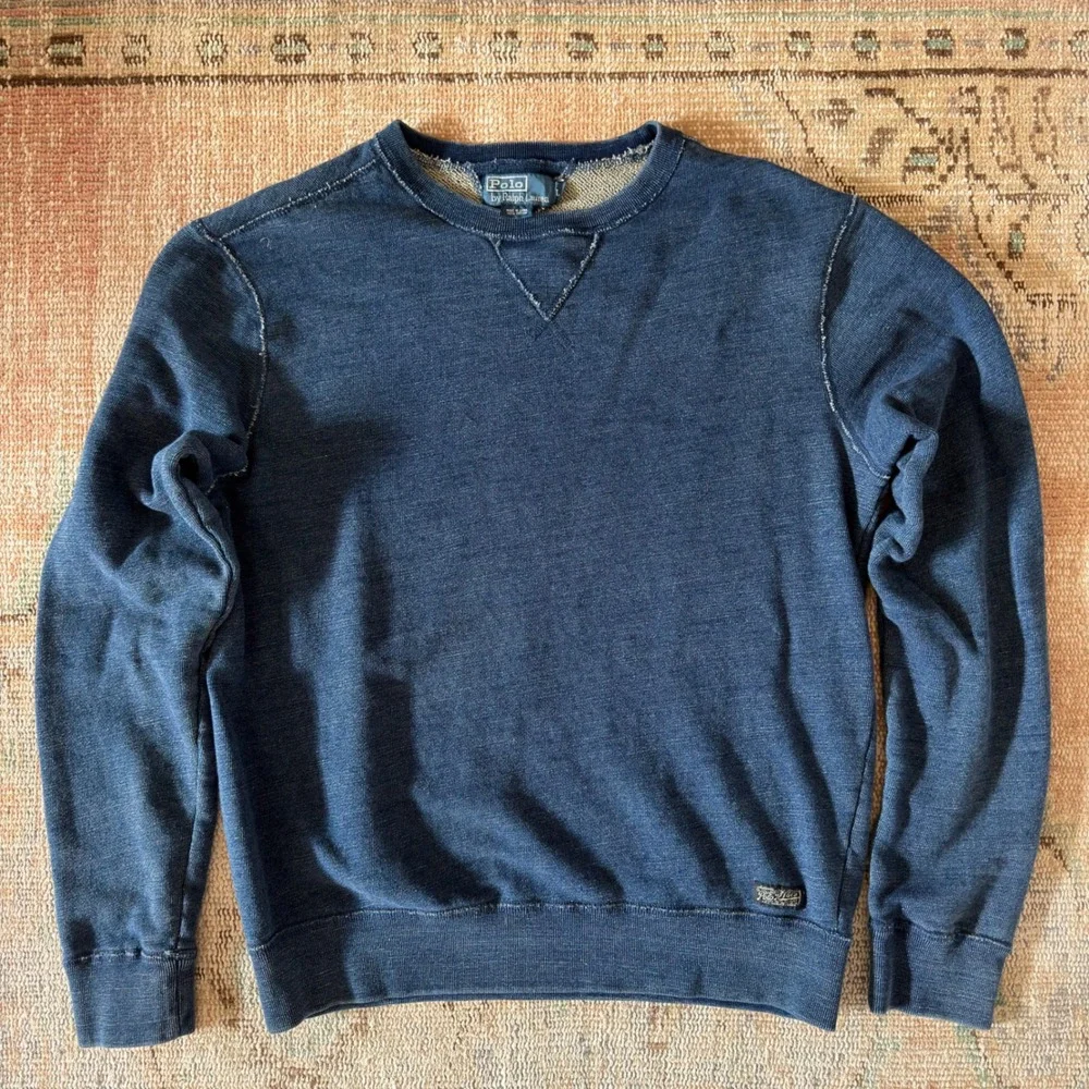 Polo Ralph Lauren Mens Indigo Blue Cotton Crewneck Sweatshirt Vintage Style L